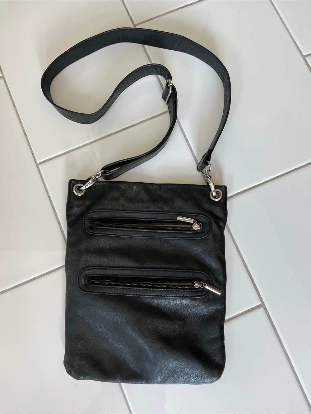 margot Black Leather Crossbody Bag with Silver Accents